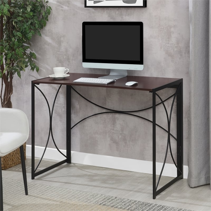 Convenience Concepts Nova Folding Desk in Espresso Wood Finish and Metal Frame