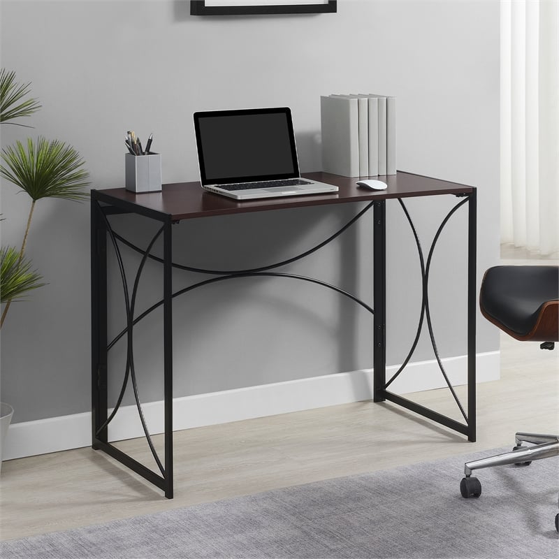 Convenience Concepts Nova Folding Desk in Espresso Wood Finish and Metal Frame