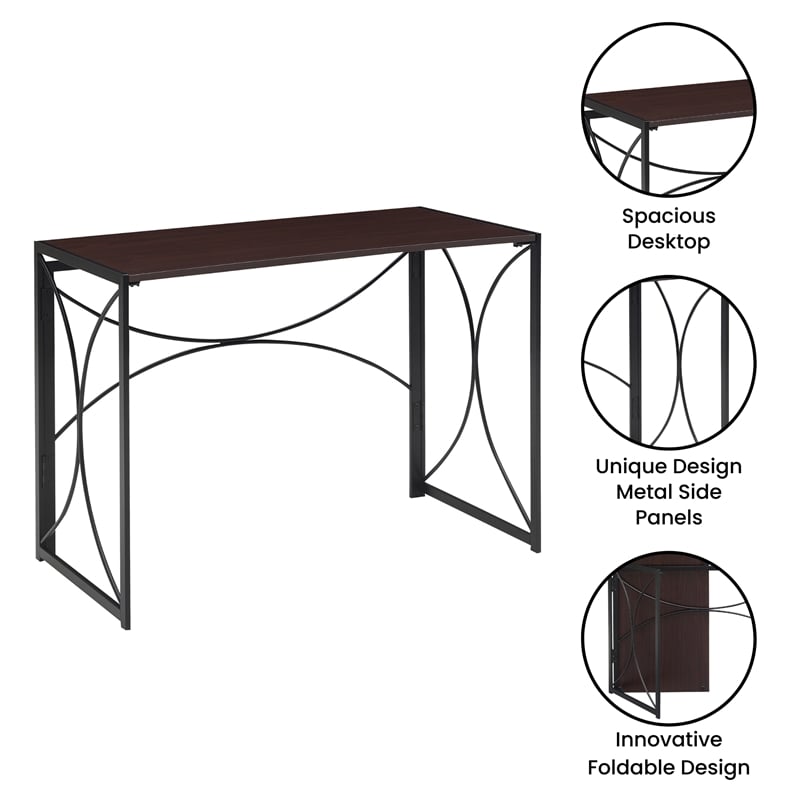 Convenience Concepts Nova Folding Desk in Espresso Wood Finish and Metal Frame