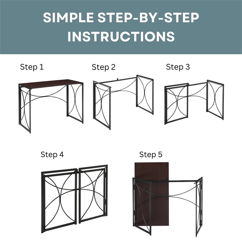 Convenience Concepts Nova Folding Desk in Espresso Wood Finish and Metal Frame