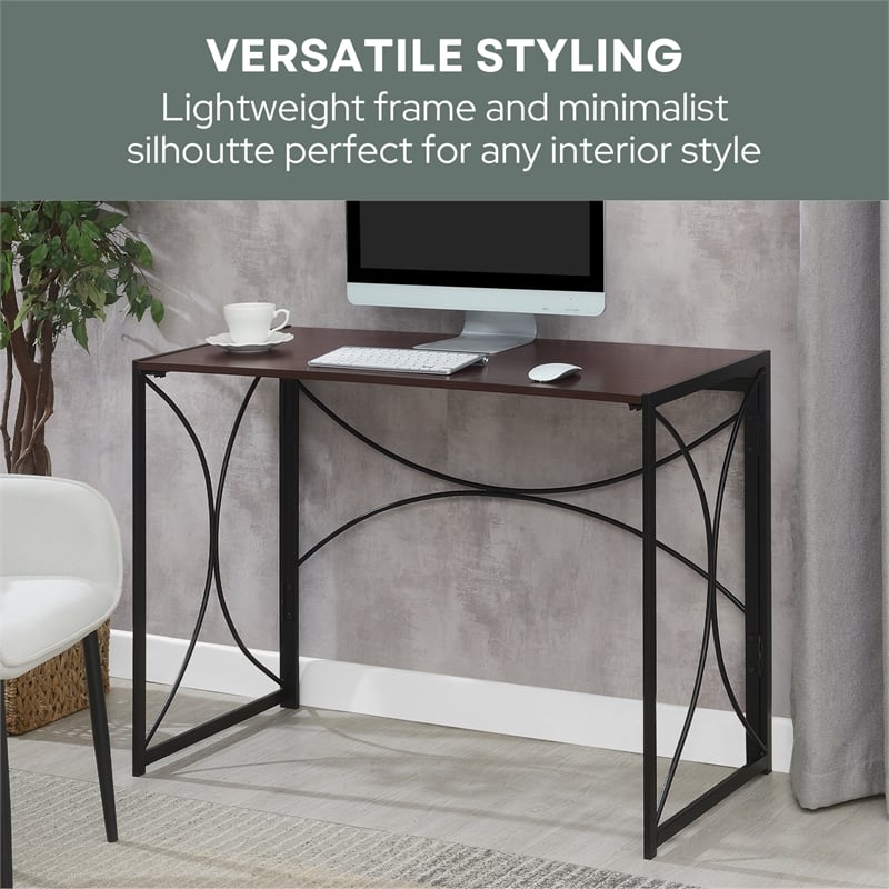 Convenience Concepts Nova Folding Desk in Espresso Wood Finish and Metal Frame