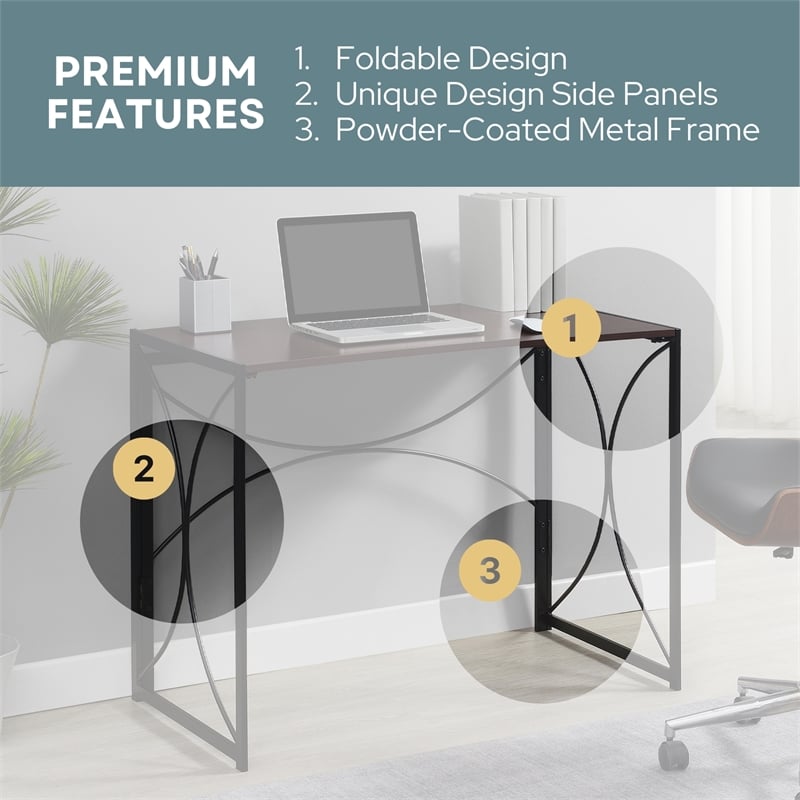Convenience Concepts Nova Folding Desk in Espresso Wood Finish and Metal Frame