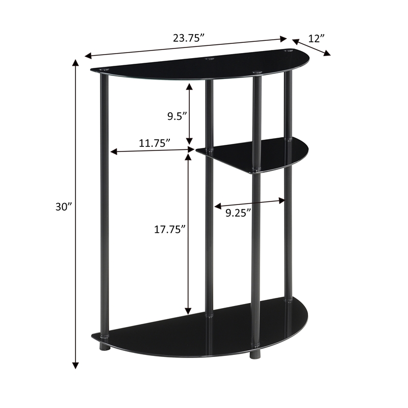 Designs2Go Classic Three-Tier Display Entryway Hall Table in Black Glass