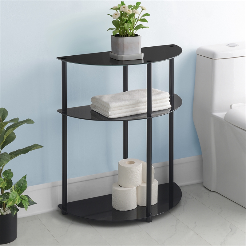 Designs2Go Classic Three-Tier Half-Circle Entryway Hall Table in Black Glass