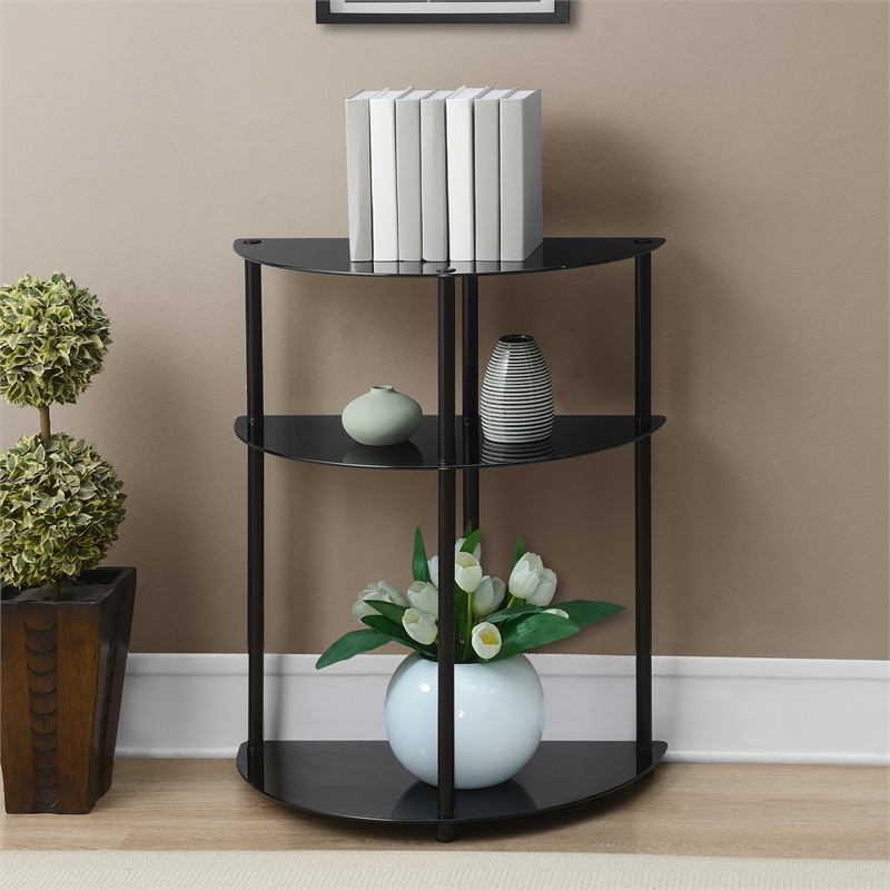 Designs2Go Classic Three-Tier Half-Circle Entryway Hall Table in Black Glass