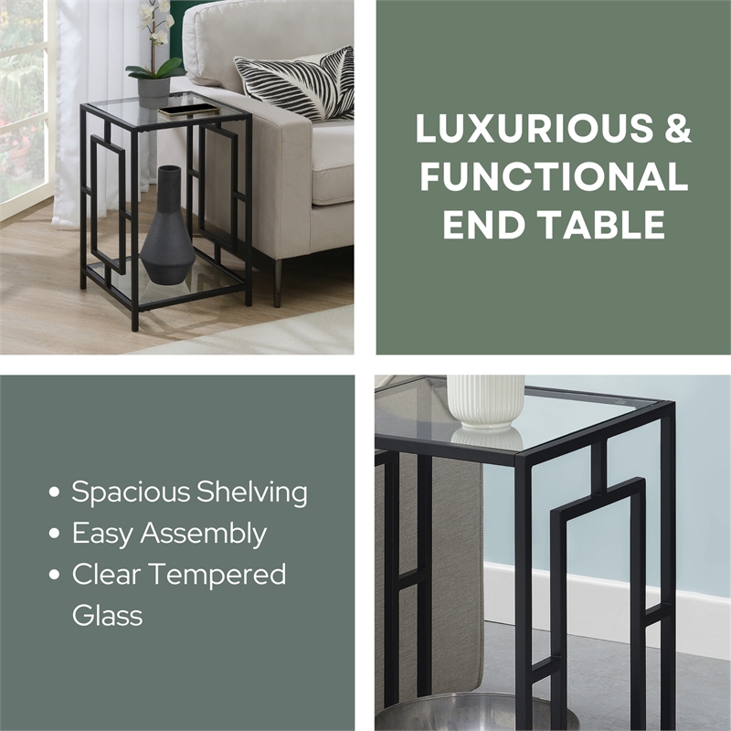 Convenience Concepts Town Square Black Metal End Table with Glass Shelf and Top
