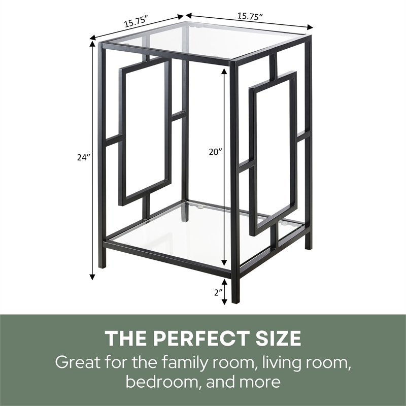 Convenience Concepts Town Square Black Metal End Table with Glass Shelf and Top