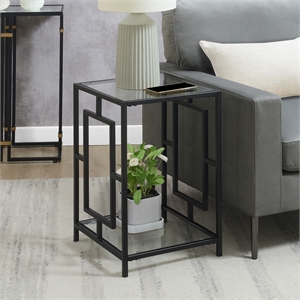 Convenience Concepts Town Square Black Metal End Table with Glass Shelf and Top