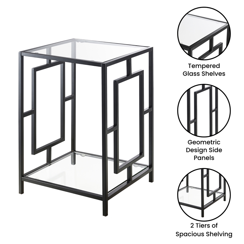 Convenience Concepts Town Square Black Metal End Table with Glass Shelf and Top