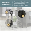 Convenience Concepts Town Square Black Metal End Table with Glass Shelf and Top