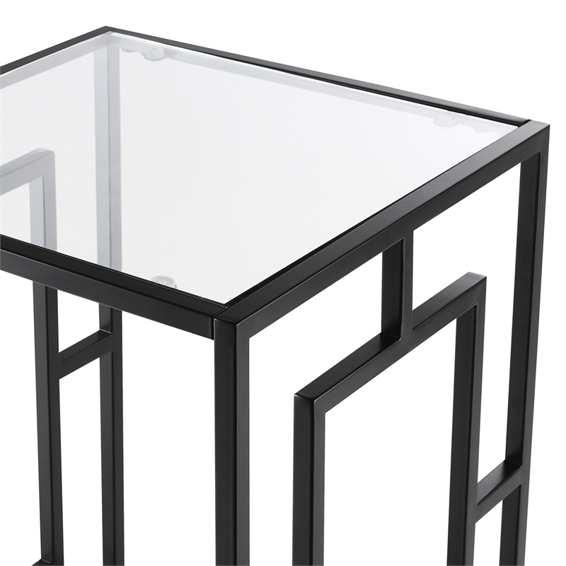 Convenience Concepts Town Square Black Metal End Table with Glass Shelf and Top