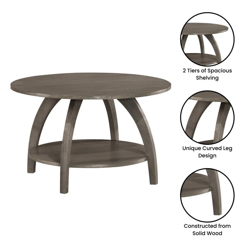 Convenience Concepts Aldrin Coffee Table with Shelf in Gray Wood Finish