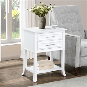 Convenience Concepts Sydney Two-Drawer End Table with Shelf in White Wood Finish