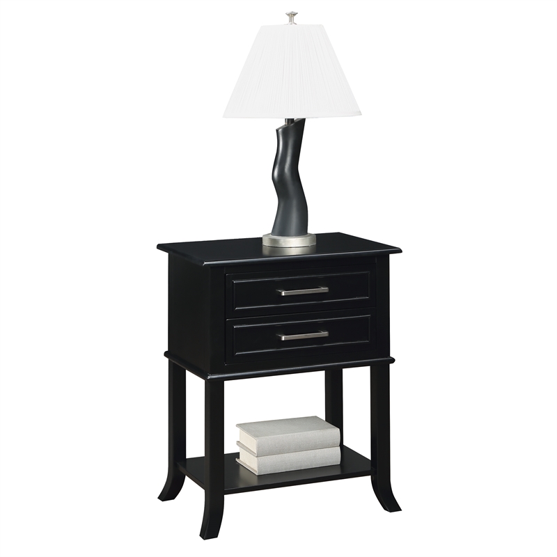 Convenience Concepts Sydney Two-Drawer End Table with Shelf in Black Wood Finish