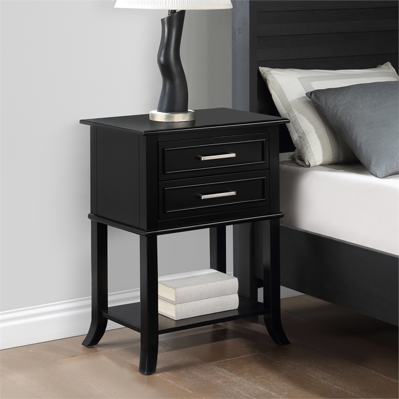 Convenience Concepts Sydney Two-Drawer End Table with Shelf in Black Wood Finish
