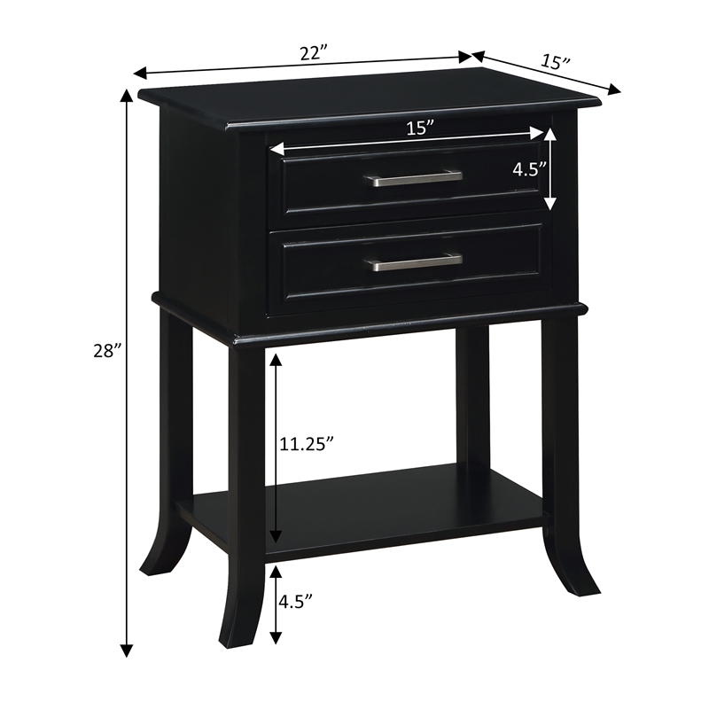 Convenience Concepts Sydney Two-Drawer End Table with Shelf in Black Wood Finish