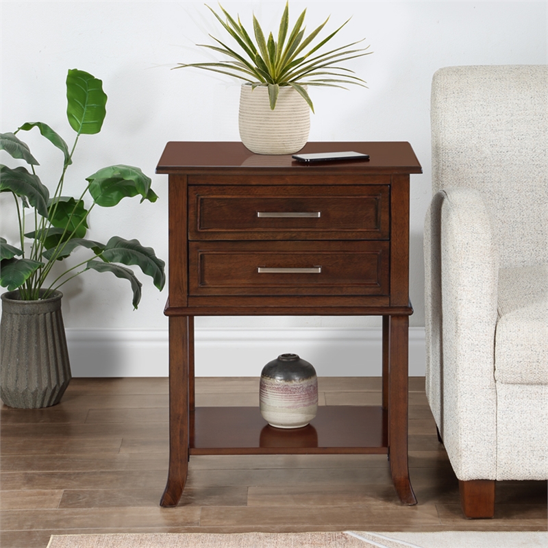 Sydney Two-Drawer End Table with Shelf in Espresso Wood Finish