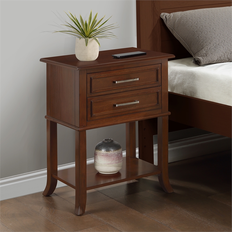 Sydney Two-Drawer End Table with Shelf in Espresso Wood Finish