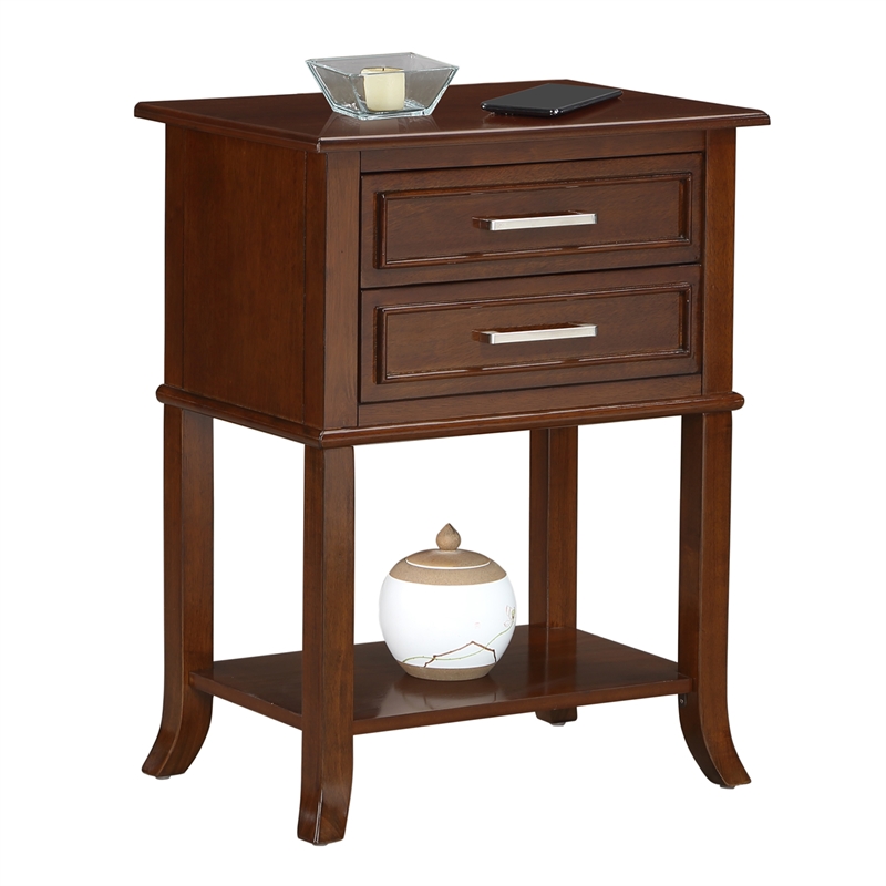 Sydney Two-Drawer End Table with Shelf in Espresso Wood Finish
