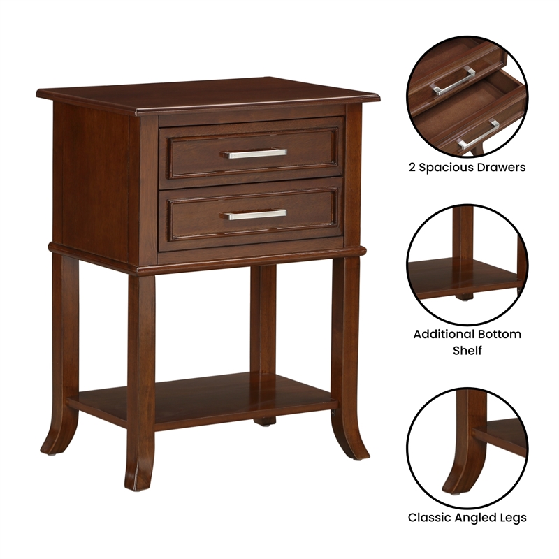 Sydney Two-Drawer End Table with Shelf in Espresso Wood Finish