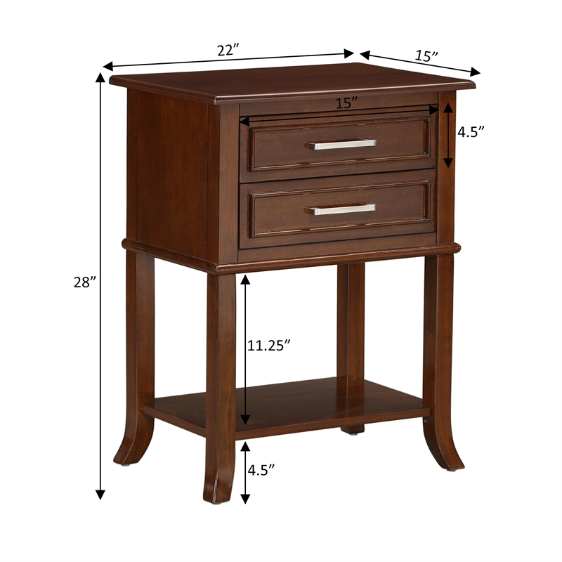 Sydney Two-Drawer End Table with Shelf in Espresso Wood Finish