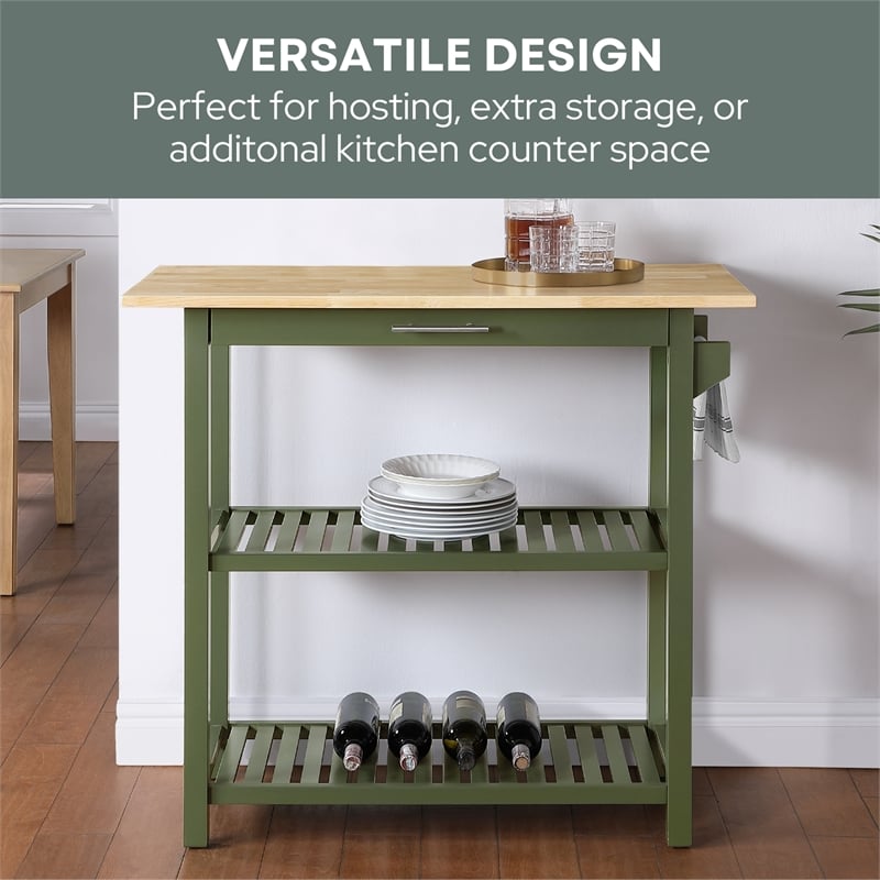 Designs2Go Three-Tier Butcher Block Kitchen Prep Island w/Drawer in Green Wood