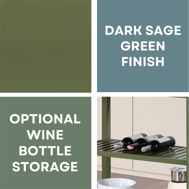 Designs2Go Three-Tier Butcher Block Kitchen Prep Island w/Drawer in Green Wood