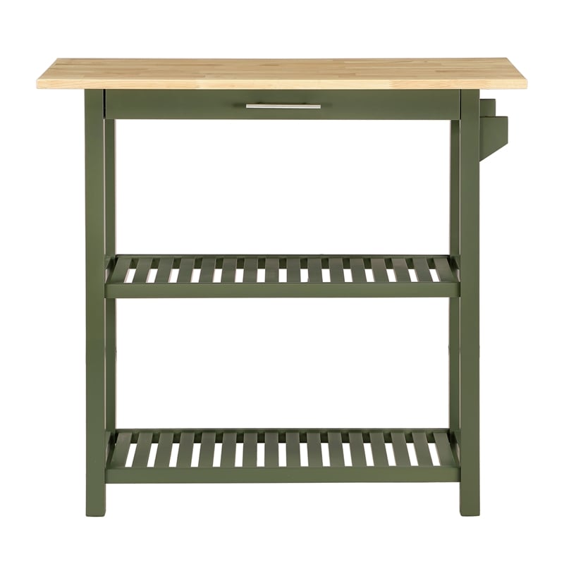 Designs2Go Three-Tier Butcher Block Kitchen Prep Island w/Drawer in Green Wood
