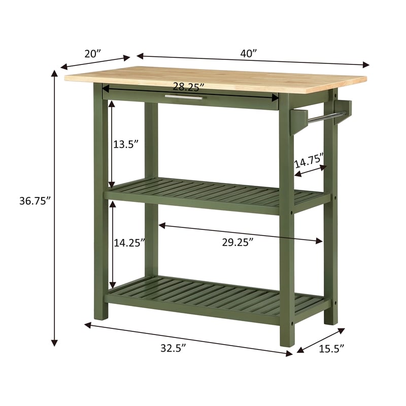 Designs2Go Three-Tier Butcher Block Kitchen Prep Island w/Drawer in Green Wood