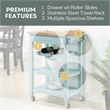 Ellaine Four-Tier Butcher Block Kitchen Cart w/Drawer and Wine Rack in Blue Wood