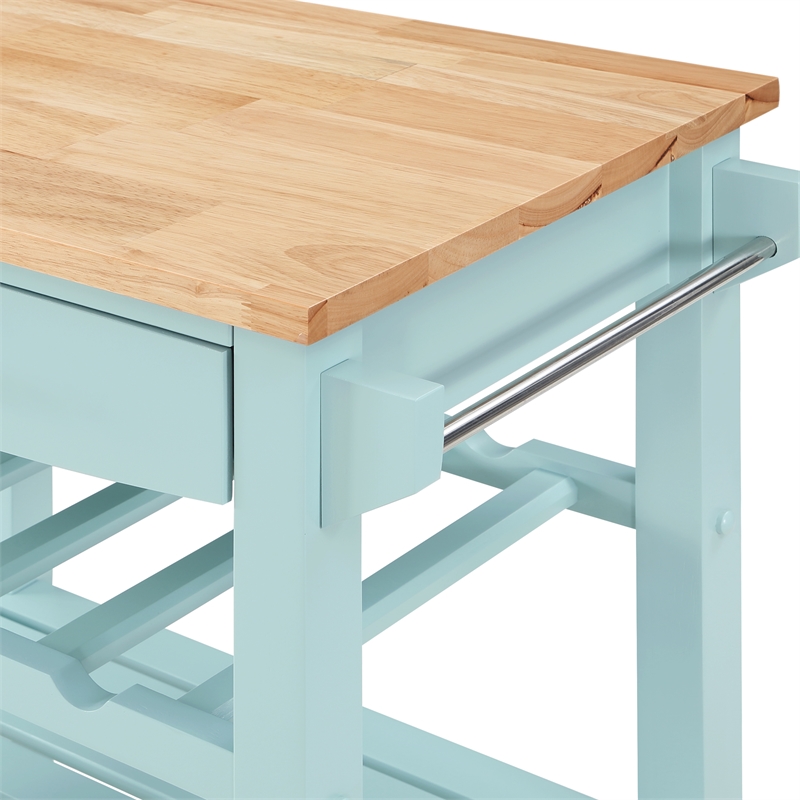 Ellaine Four-Tier Butcher Block Kitchen Cart w/Drawer and Wine Rack in Blue Wood