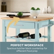 Ellaine Four-Tier Butcher Block Kitchen Cart w/Drawer and Wine Rack in Blue Wood