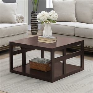 Monterey Square Coffee Table with Shelf in Espresso Wood Finish