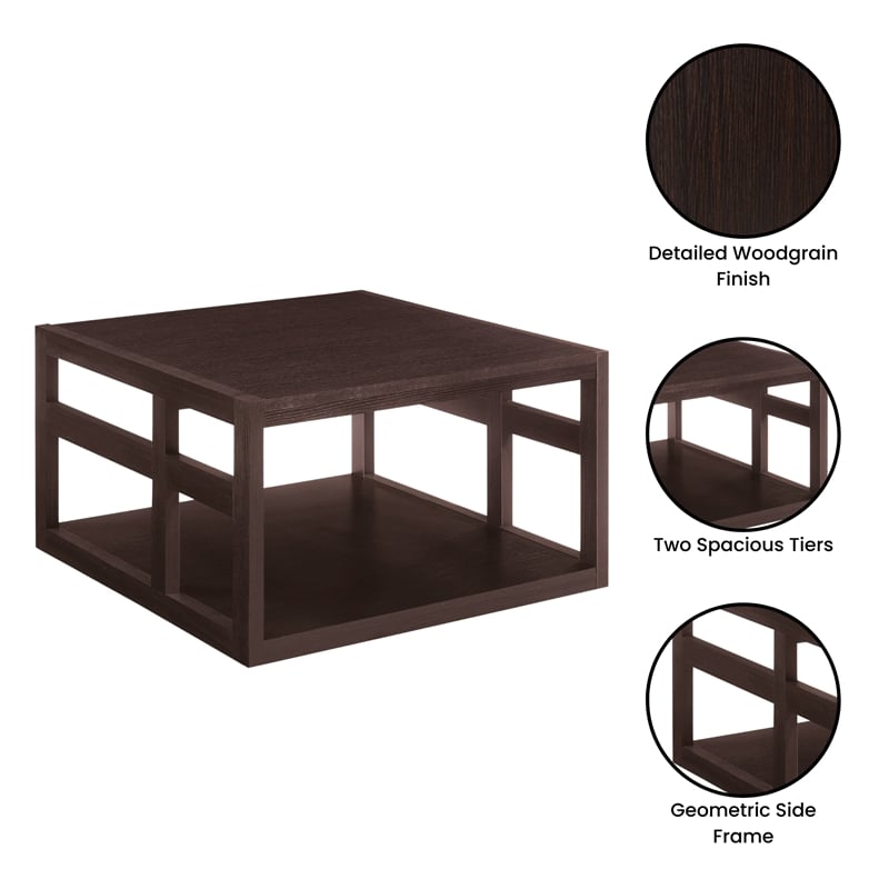 Monterey Square Coffee Table with Shelf in Espresso Wood Finish