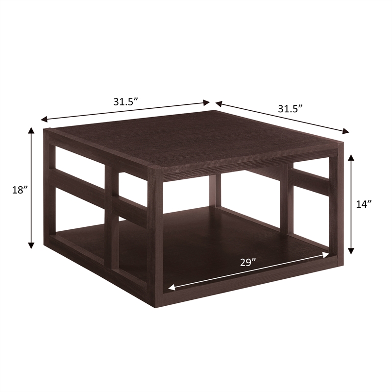 Monterey Square Coffee Table with Shelf in Espresso Wood Finish