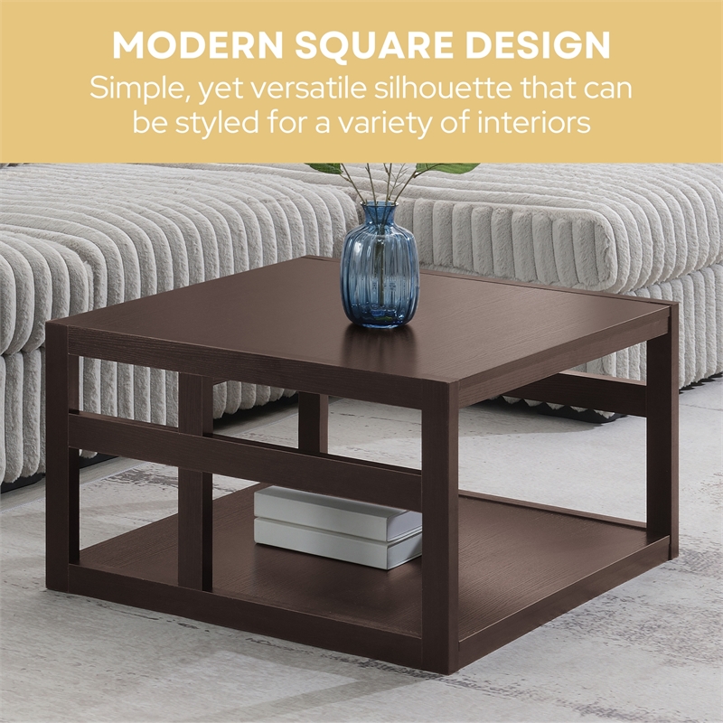 Monterey Square Coffee Table with Shelf in Espresso Wood Finish