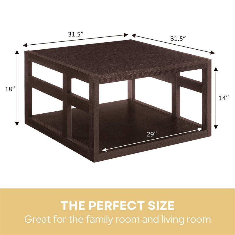 Monterey Square Coffee Table with Shelf in Espresso Wood Finish