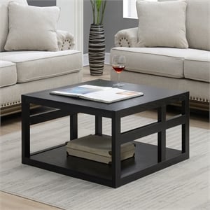 Monterey Square Coffee Table with Shelf in Black Wood Finish