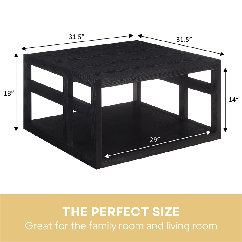 Monterey Square Coffee Table with Shelf in Black Wood Finish