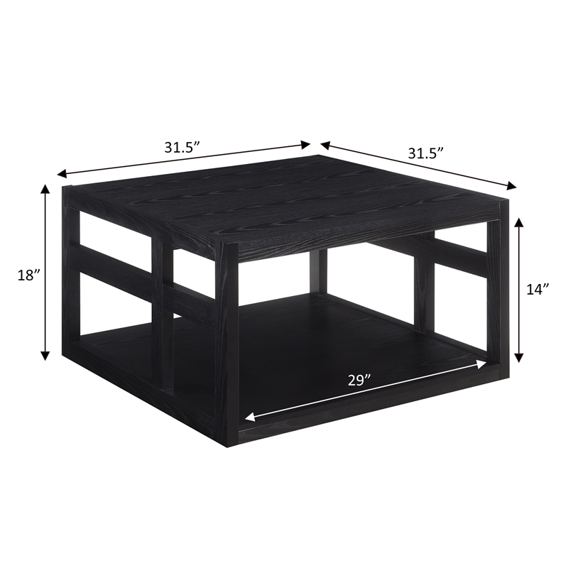 Monterey Square Coffee Table with Shelf in Black Wood Finish