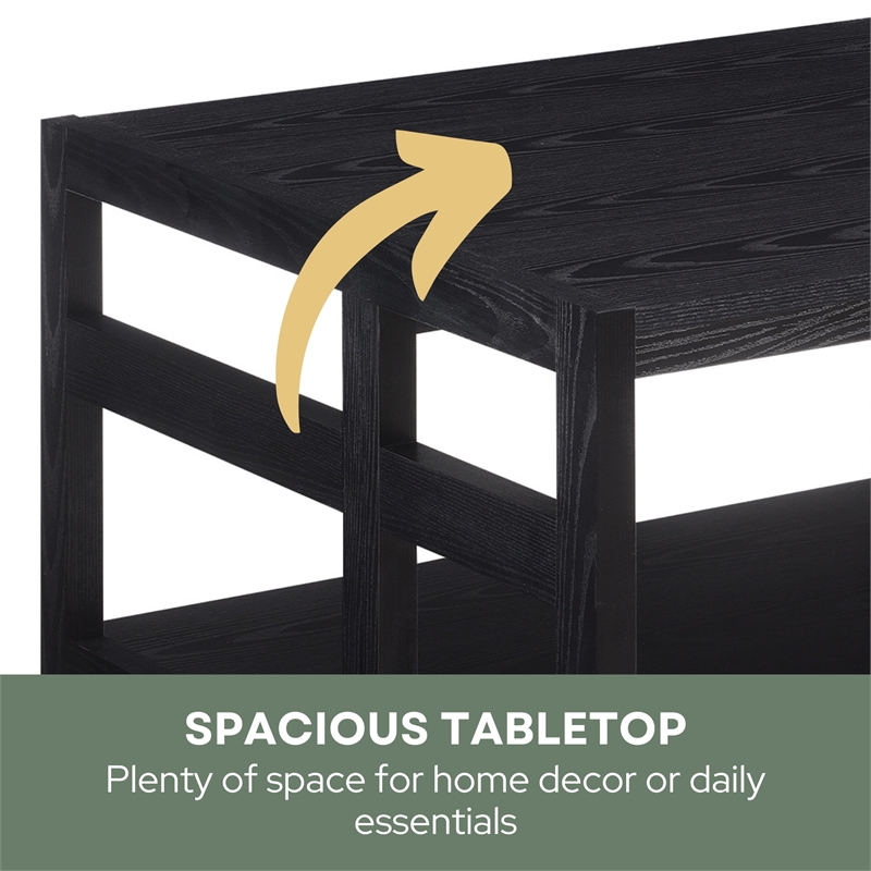 Monterey Square Coffee Table with Shelf in Black Wood Finish