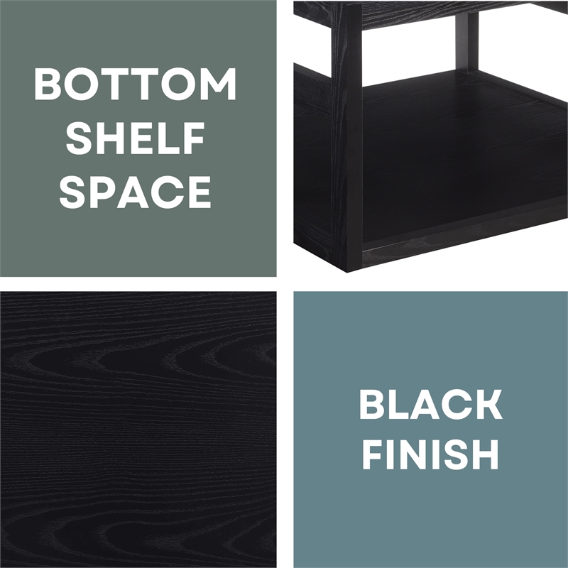 Monterey Square Coffee Table with Shelf in Black Wood Finish