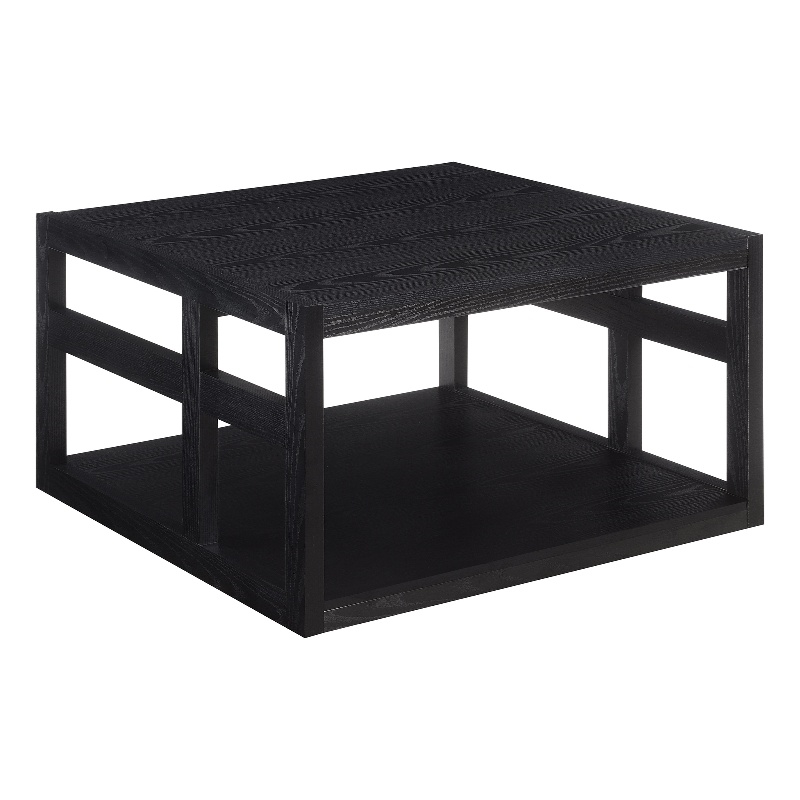 Monterey Square Coffee Table with Shelf in Black Wood Finish