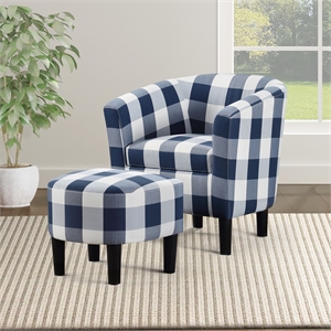 Take a Seat Churchill Accent Chair with Ottoman in Blue and White Fabric
