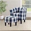 Take a Seat Churchill Accent Chair with Ottoman in Blue and White Fabric