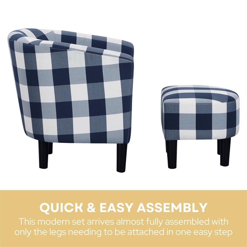 Take a Seat Churchill Accent Chair with Ottoman in Blue and White Fabric