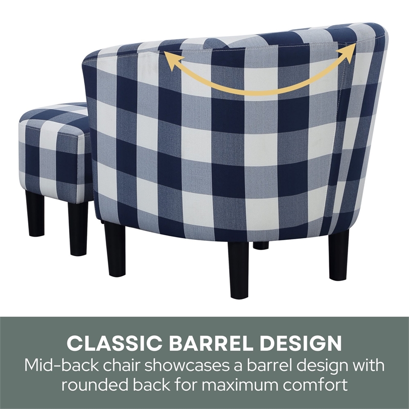 Take a Seat Churchill Accent Chair with Ottoman in Blue and White Fabric