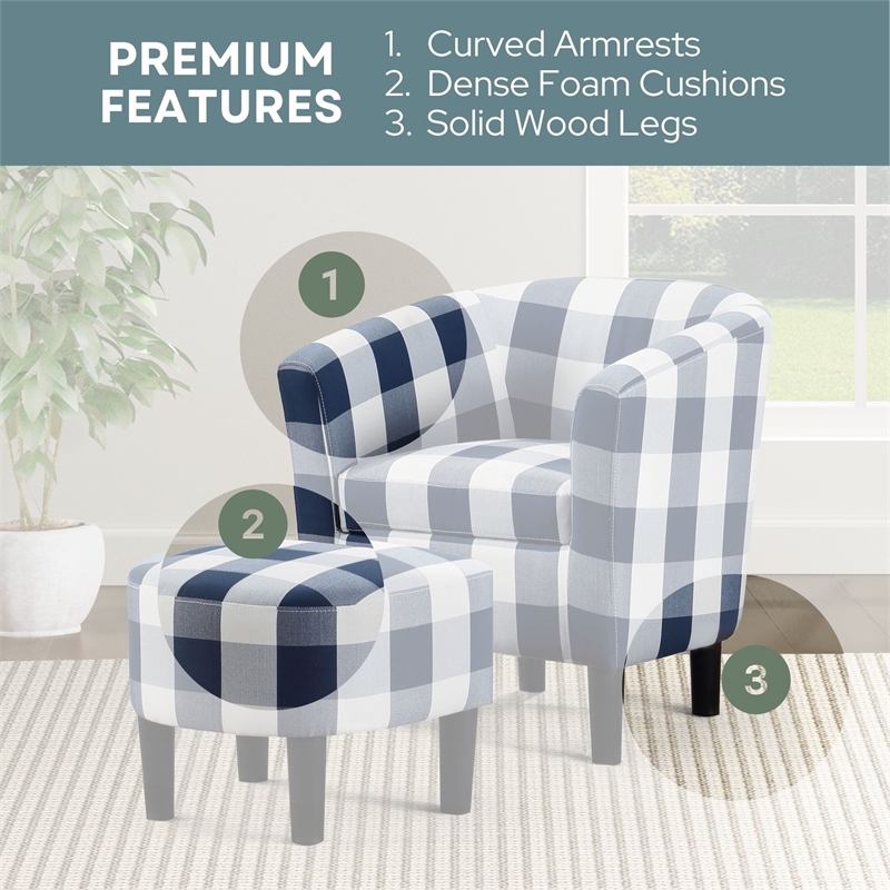 Take a Seat Churchill Accent Chair with Ottoman in Blue and White Fabric