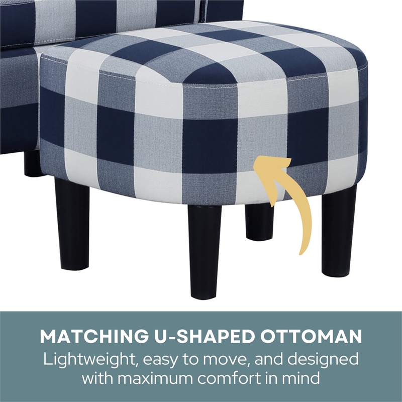 Take a Seat Churchill Accent Chair with Ottoman in Blue and White Fabric