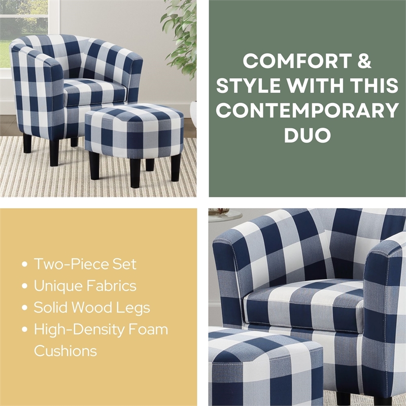 Take a Seat Churchill Accent Chair with Ottoman in Blue and White Fabric